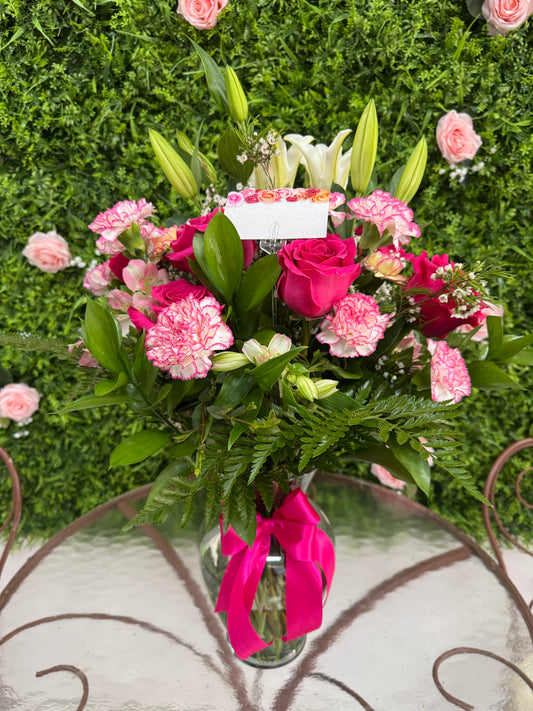 Vase of Roses, Carnations, & Lilies